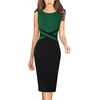 image:imageVFSHOW Womens Front Zipper Work Office Business Casual Church Sheath DressGreen and Black