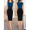 image:imageVFSHOW Womens Front Zipper Work Office Business Casual Church Sheath DressPeacock Blue Black