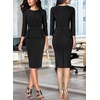 image:imageVFSHOW Womens Peplum Work Business Office Church Bodycon Sheath DressBlack and White Stripes
