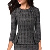 image:imageVFSHOW Womens Peplum Work Business Office Church Bodycon Sheath DressBlack and White Tweed