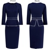 image:imageVFSHOW Womens Peplum Work Business Office Church Bodycon Sheath DressBlue With White Piping