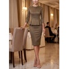 image:imageVFSHOW Womens Peplum Work Business Office Church Bodycon Sheath DressCoffee Suede