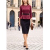 image:imageVFSHOW Womens Peplum Work Business Office Church Bodycon Sheath DressDark Red and Black Suede