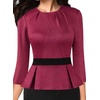 image:imageVFSHOW Womens Peplum Work Business Office Church Bodycon Sheath DressDark Red and Black Suede