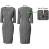 image:imageVFSHOW Womens Pleated Asymmetric Bow Neck Work Business Office Pencil DressBlack Tweed