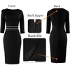 image:imageVFSHOW Womens Pleated Asymmetric Bow Neck Work Business Office Pencil DressBlack With White Piping