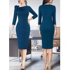 image:imageVFSHOW Womens Pleated Asymmetric Bow Neck Work Business Office Pencil DressPeacock Blue