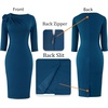 image:imageVFSHOW Womens Pleated Asymmetric Bow Neck Work Business Office Pencil DressPeacock Blue