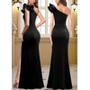 image:imageVFSHOW Womens Ruffle One Shoulder Formal Prom Gala Maxi Dress Evening GownBlack Velvet