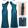 image:imageVFSHOW Womens Ruffle One Shoulder Formal Prom Gala Maxi Dress Evening GownBlack With Blue Stitching