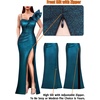 image:imageVFSHOW Womens Ruffle One Shoulder Formal Prom Gala Maxi Dress Evening GownBlack With Blue Stitching