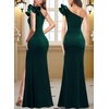 image:imageVFSHOW Womens Ruffle One Shoulder Formal Prom Gala Maxi Dress Evening GownDark Green Velvet