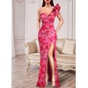 image:imageVFSHOW Womens Ruffle One Shoulder Formal Prom Gala Maxi Dress Evening GownHot Pink Floral Print