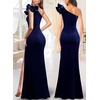 image:imageVFSHOW Womens Ruffle One Shoulder Formal Prom Gala Maxi Dress Evening GownNavy Blue Velvet