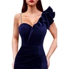image:imageVFSHOW Womens Ruffle One Shoulder Formal Prom Gala Maxi Dress Evening GownNavy Blue Velvet