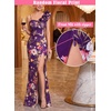 image:imageVFSHOW Womens Ruffle One Shoulder Formal Prom Gala Maxi Dress Evening GownPurple Floral Print