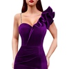 image:imageVFSHOW Womens Ruffle One Shoulder Formal Prom Gala Maxi Dress Evening GownPurple Velvet