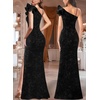 image:imageVFSHOW Womens Ruffle One Shoulder Formal Prom Gala Maxi Dress Evening GownSparkly Black With Floral Print