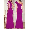 image:imageVFSHOW Womens Ruffle One Shoulder Formal Prom Gala Maxi Dress Evening GownSparkly Dark Magenta