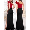 image:imageVFSHOW Womens Ruffle One Shoulder Formal Prom Gala Maxi Dress Evening GownSparkly Red  Black