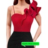 image:imageVFSHOW Womens Ruffle One Shoulder Formal Prom Gala Maxi Dress Evening GownSparkly Red  Black