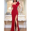image:imageVFSHOW Womens Ruffle One Shoulder Formal Prom Gala Maxi Dress Evening GownSparkly Red