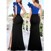 image:imageVFSHOW Womens Ruffle One Shoulder Formal Prom Gala Maxi Dress Evening GownSparkly Royal Blue and Black