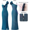 image:imageVFSHOW Womens Ruffle One Shoulder Formal Prom Gala Maxi Dress Evening GownSparkly Teal Blue
