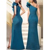 image:imageVFSHOW Womens Ruffle One Shoulder Formal Prom Gala Maxi Dress Evening GownSparkly Teal Blue