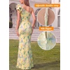 image:imageVFSHOW Womens Ruffle One Shoulder Formal Prom Gala Maxi Dress Evening GownYellow and Multi Floral Print