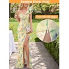 image:imageVFSHOW Womens Ruffle One Shoulder Formal Prom Gala Maxi Dress Evening GownYellow and Multi Floral Print