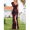 image:imageVFSHOW Womens Ruffle One Shoulder Wedding Formal Prom Evening Maxi DressBlack and Red Floral Print