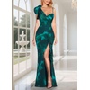 image:imageVFSHOW Womens Ruffle One Shoulder Wedding Formal Prom Evening Maxi DressGreen Floral Print