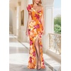 image:imageVFSHOW Womens Ruffle One Shoulder Wedding Formal Prom Evening Maxi DressOrange Floral Print