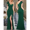 image:imageVFSHOW Womens Ruffle One Shoulder Wedding Formal Prom Evening Maxi DressSparkly Dark Green