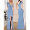 image:imageVFSHOW Womens Ruffle One Shoulder Wedding Formal Prom Evening Maxi DressSparkly Dusty Blue