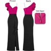 image:imageVFSHOW Womens Ruffle One Shoulder Wedding Formal Prom Evening Maxi DressSparkly Hot Pink and Black