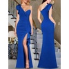 image:imageVFSHOW Womens Ruffle One Shoulder Wedding Formal Prom Evening Maxi DressSparkly Royal Blue