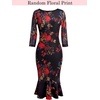image:imageVFSHOW Womens Vintage Elegant Cocktail Party Bodycon Mermaid Midi DressesBlack With Red Floral Print