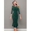 image:imageVFSHOW Womens Vintage Elegant Cocktail Party Bodycon Mermaid Midi DressesGreen Lace
