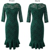 image:imageVFSHOW Womens Vintage Elegant Cocktail Party Bodycon Mermaid Midi DressesGreen Lace