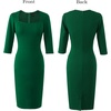 image:imageVFSHOW Womens Vintage Square Neck Work Office Business Casual Bodycon DressGreen