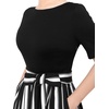 image:imageVFSHOW Womens Work Business Casual Church Pockets Belted ALine Midi DressBlack and White Striped Version B