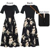 image:imageVFSHOW Womens Work Business Casual Church Pockets Belted ALine Midi DressBlackfloral Prints