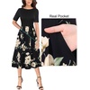 image:imageVFSHOW Womens Work Business Casual Church Pockets Belted ALine Midi DressBlackfloral Prints