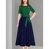image:imageVFSHOW Womens Work Business Casual Church Pockets Belted ALine Midi DressGreen and Navy Blue