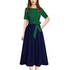 image:imageVFSHOW Womens Work Business Casual Church Pockets Belted ALine Midi DressGreen and Navy Blue