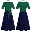 image:imageVFSHOW Womens Work Business Casual Church Pockets Belted ALine Midi DressGreen and Navy Blue