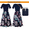 image:imageVFSHOW Womens Work Business Casual Church Pockets Belted ALine Midi DressNavy Blue  Multi Floral Print