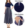 image:imageVFSHOW Womens Work Business Casual Church Pockets Belted ALine Midi DressNavy Blue and White Striped Version C